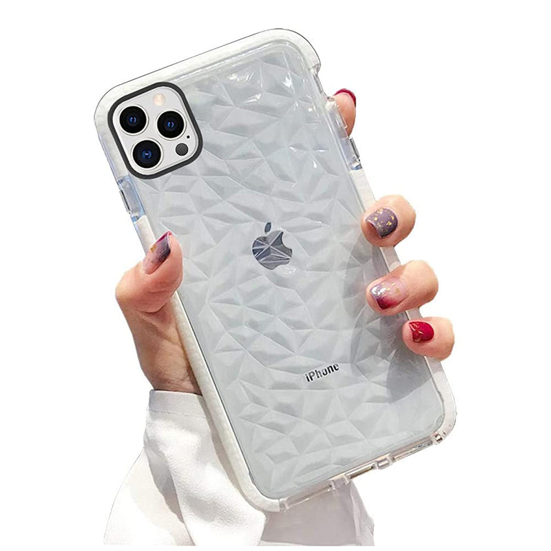 Kumtzo Cute Iphone 12 Pro Max Case Crystal Clear Slim Diamond Pattern Soft Tpu Anti Scratch Shockproof Protective Cover For Women Girls Men Boys With Iphone 12 Pro Max 6 7 Inch White