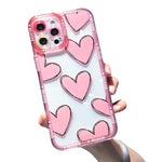 Compatible With Iphone 13 Pro Max Case Cute Love Heart Clear Phone Case Soft Tpu Cell Phone Cover Shockproof Absorption Raised Bumper Edge 6 7Inch 2021 Support Wireless Charging Pink Red