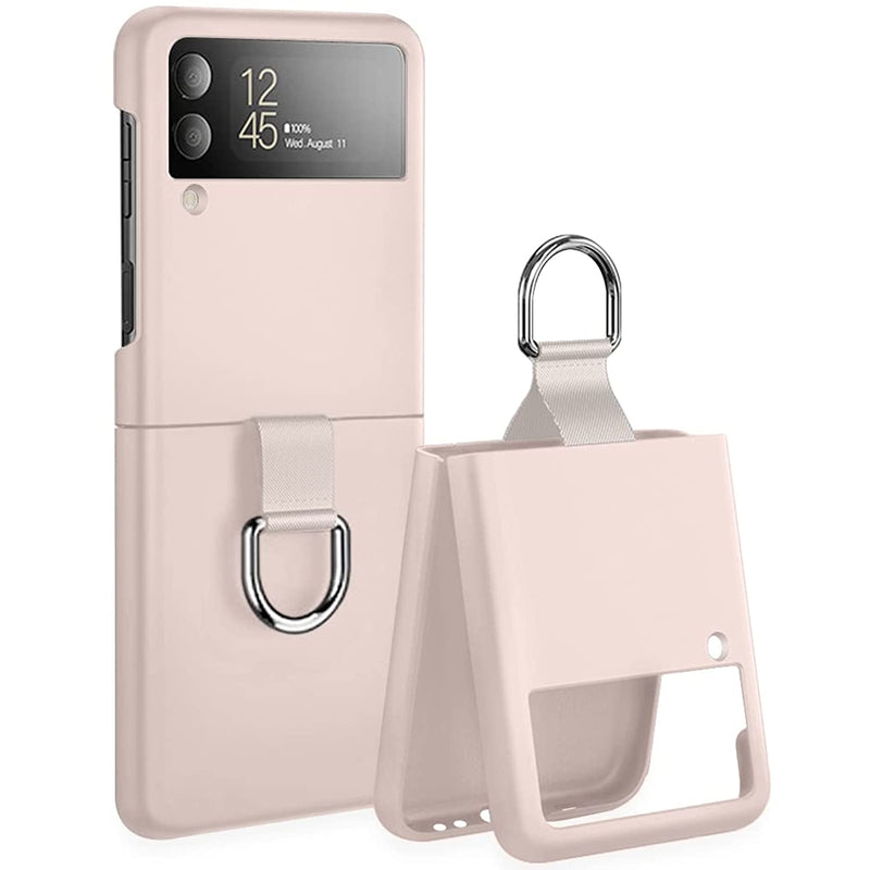 Compatible With Samsung Galaxy Z Flip 3 Case Slim Fit Thin Hard Pc Protective Phone Case With Strap Ring Holder Heavy Duty Shockproof Anti Slip Folding Smooth Touch Cover Pink
