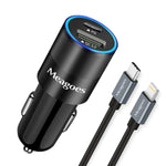 Fast Usb C Car Charger Meagoes Dual Rapid Charging Port Adapter With 20W Pd Qc3 0 Compatible For Iphone 13 Pro Max Mini 12 11 Max Pro X 8 Airpod 3 3Ft Apple Mfi Certified Type C To Lightning Cable