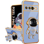 Girly Cute Spaceman Love Heart Gold Plating 6D Phone Cover with Kickstand for Pixel 7 Pro 6.7''