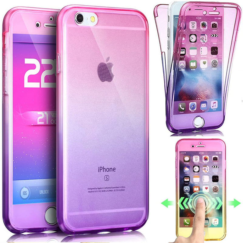 Iphone 8 Plus Case Iphone 7 Plus Case Full Body 360 Coverage Gradient Color Crystal Clear Front Back Full Coverage Soft Clear Tpu Silicone Rubber Case For Iphone 8 Plus 7 Plus Pink Purple