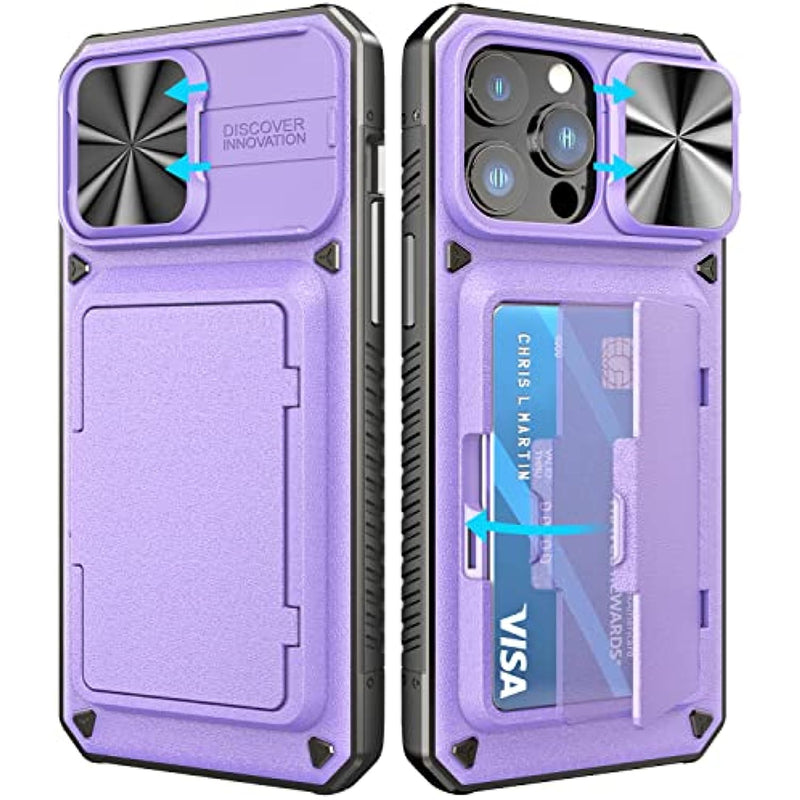 Shockproof Case with Camera Cover & Card Holder for iPhone 14 Pro Max 1312