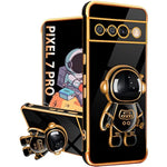 Girly Cute Spaceman Love Heart Gold Plating 6D Phone Cover with Kickstand for Pixel 7 Pro 6.7''