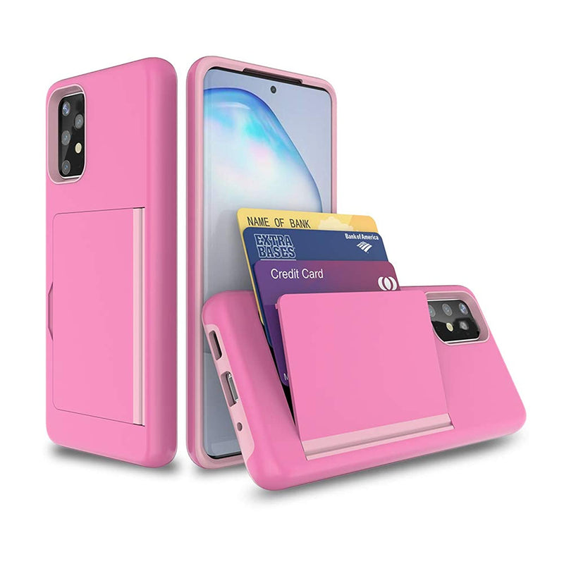 Galaxy A52 Case With Card Holder Shockproof Armor Silicone Hybrid Rugged Protective Wallet Cover Case For Samsung Galaxy A52 Pink
