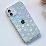 Kerzzil Clear Holographic 3D Love Heart Pattern Compatible With Iphone Case Laser Iridescent Transparent Slim Protective Soft Tpu Back Cases Cover Capaclear Iphone 13 Pro Max