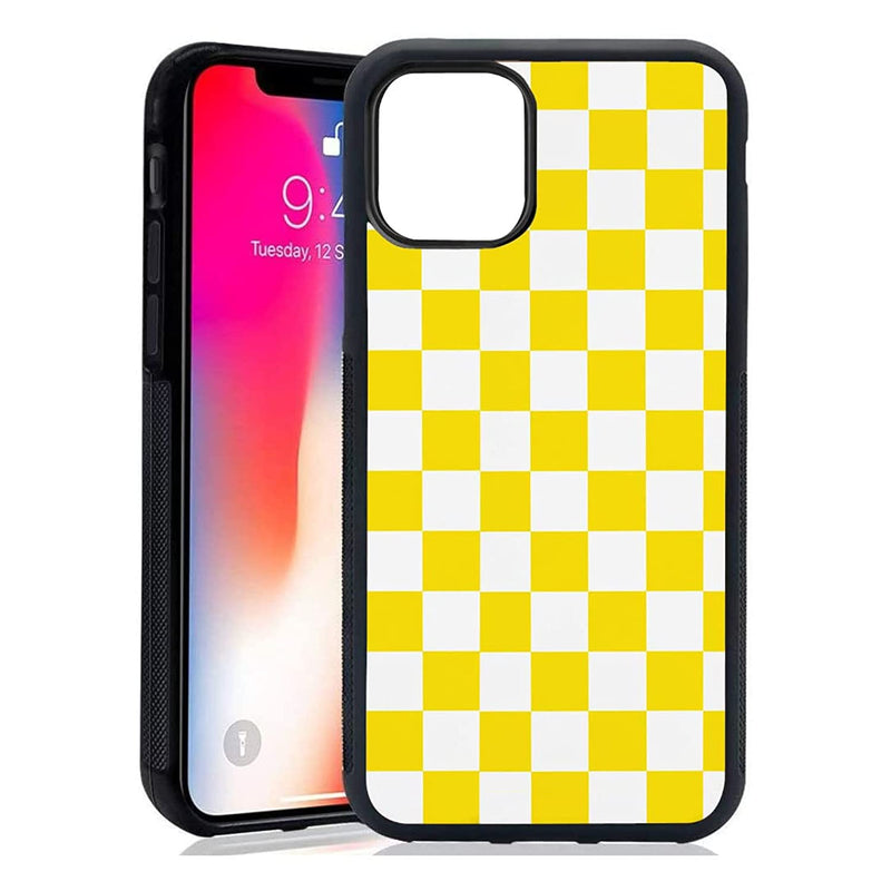 Hng Kiang Hu For Iphone 13 Pro Max Case 6 7Inch Cute Yellow Plaid Checkerboard Checker Girls Women Teen Case Soft Tpu Tempered Mirror Material Cases Yellow Checkered