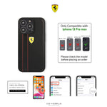 Ferrari Phone Case For Iphone 13 Pro Max In Black With Two Red Lines Real Leather Protective Durable Case With Easy Snap On Shock Absorption Signature Logo