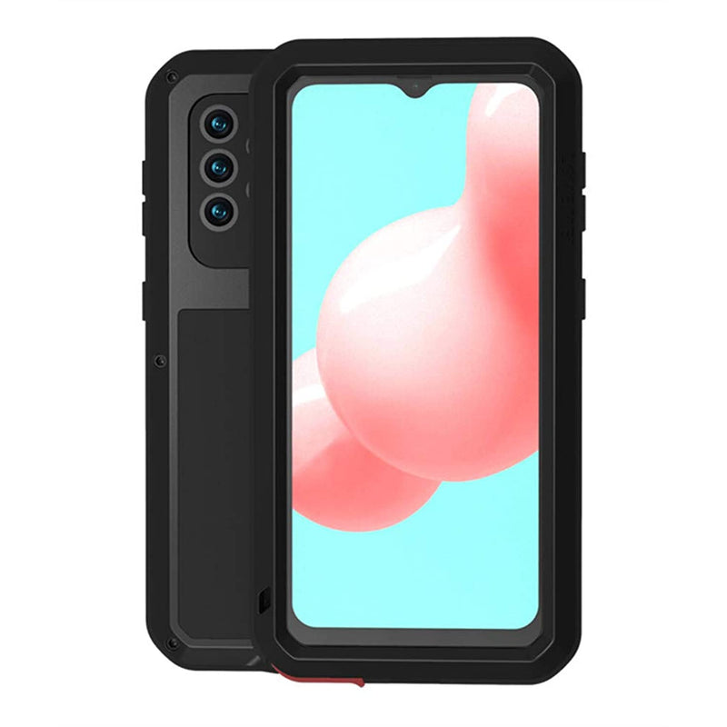 Love Mei For Samsung Galaxy A32 Case Outdoor Heavy Duty Shockproof Dustproof Military Bumper Aluminum Metal Full Body Protection Case With Tempered Glass For Samsung Galaxy A32 5G Black