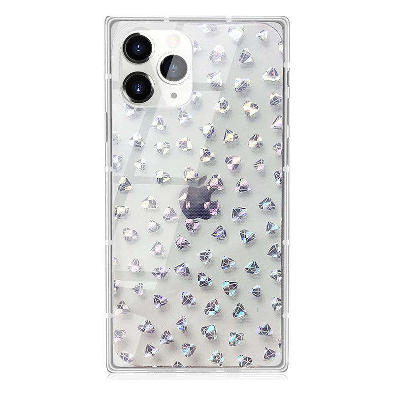 Lemoncover For Iphone 13 Pro Max Case 6 7 Square Cute Clear Glitter Bling Holographic Design Pattern Soft Camera Screen Protective Bumper Women Girls Slim Flexible Shockproof Cover Rainbow Diamond