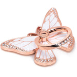 Butterfly Cell Phone Ring Holder 360 Rotation Phone Ring Grip Compatible With Iphone Samsung Galaxy Lg Google Pixel Ipad Rhinestones And Enamel Rose Gold And White