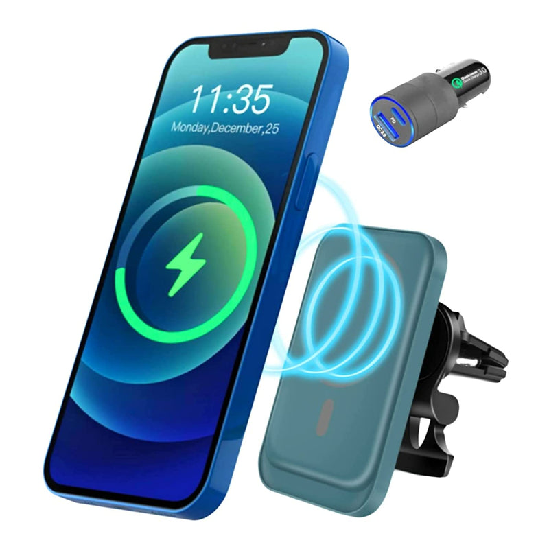 Magnetic Wireless Car Charger Compatible With Iphone 12 Series Large Magnetic Coil For Strong Hold 15W Fast Wireless Charging Premium Adapter Included With Qc 3 0 And Pd 3 0 Ports