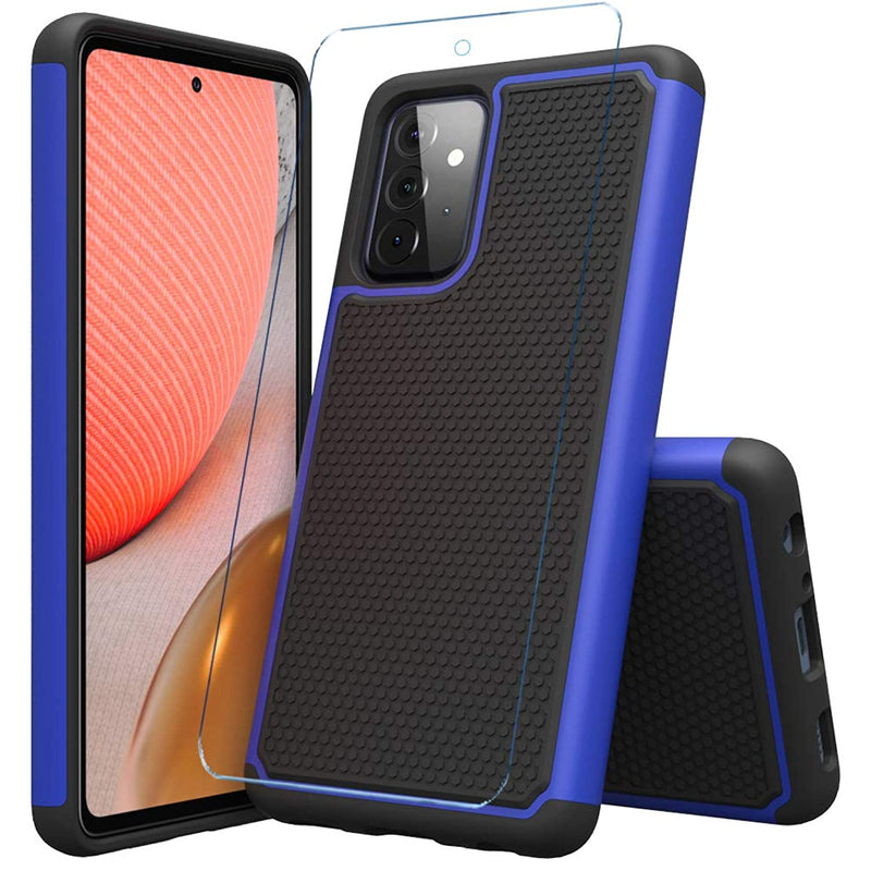 Johenqii For Samsung Galaxy A72 5G Case With Tempered Glass Screen Protector Shock Absorption Ultra Thin Anti Slip Phone Case For Samsung Galaxy A72 5G Blue