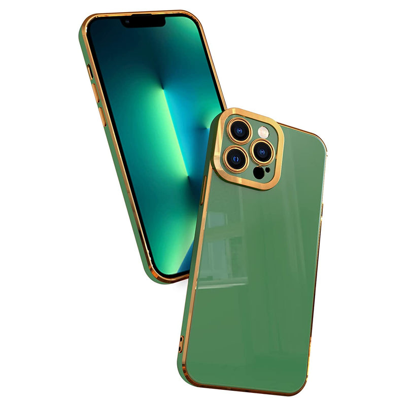 Karrint Iphone 13 Pro Max Case Slim Soft Tpu Electroplate Gold Edge Cover Scratch Resistant Shockproof Full Camera Lens Protection Case For Iphone 13 Pro Max Green