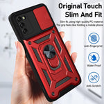 Ysnzaq Camouflage Military Grade Heavy Duty Shockproof Protection Case With Magnetic Bracket And Lens Slide Window Phone Cover For Samsung Galaxy A03S Not A03 Sj Red