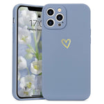 Wirvyuer Compatible With Iphone 13 Pro Max Case Cute Gold Love Heart Pattern Soft Tpu Liquid Silicone Case For Women Girls Slim Protective Shockproof Cover For Iphone 13 Pro Max Phone Case Grey