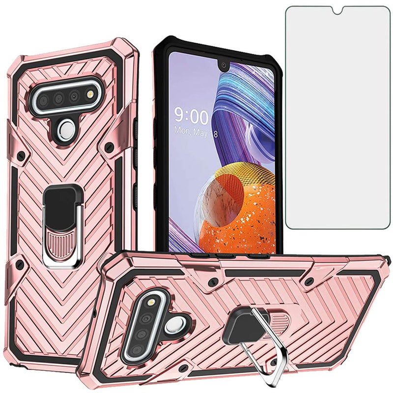 Lg Stylo 6 Stylo6 Plus K71 Stylus Case Tempered Glass Screen Protector Cover And Stand Ring Holder Rugged Cell Accessories Phone Cases For Lgstylo6 6 6Plus Six 2020 Rose Gold