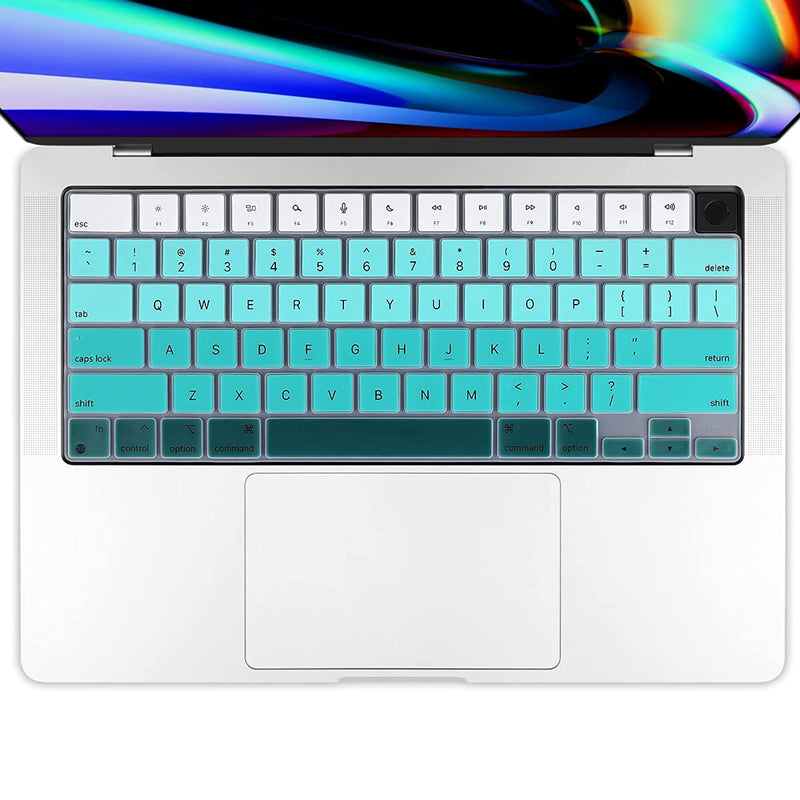 For Macbook Pro 14 Inch A2442 Macbook Pro 16 Inch A2485 2021 Release M1 Pro Max Chip Premium Ultra Thin Gradient Color Keyboard Cover Waterproof Protective Skin White To Green