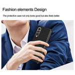 Designed For Samsung Galaxy Z Fold 3 5G Case Thin Slim Shockproof Protective Case Carbon Fiber Pu Leather Soft Touch Durable Scrath Resistant Folding Cover For Galaxy Z Fold3 Black