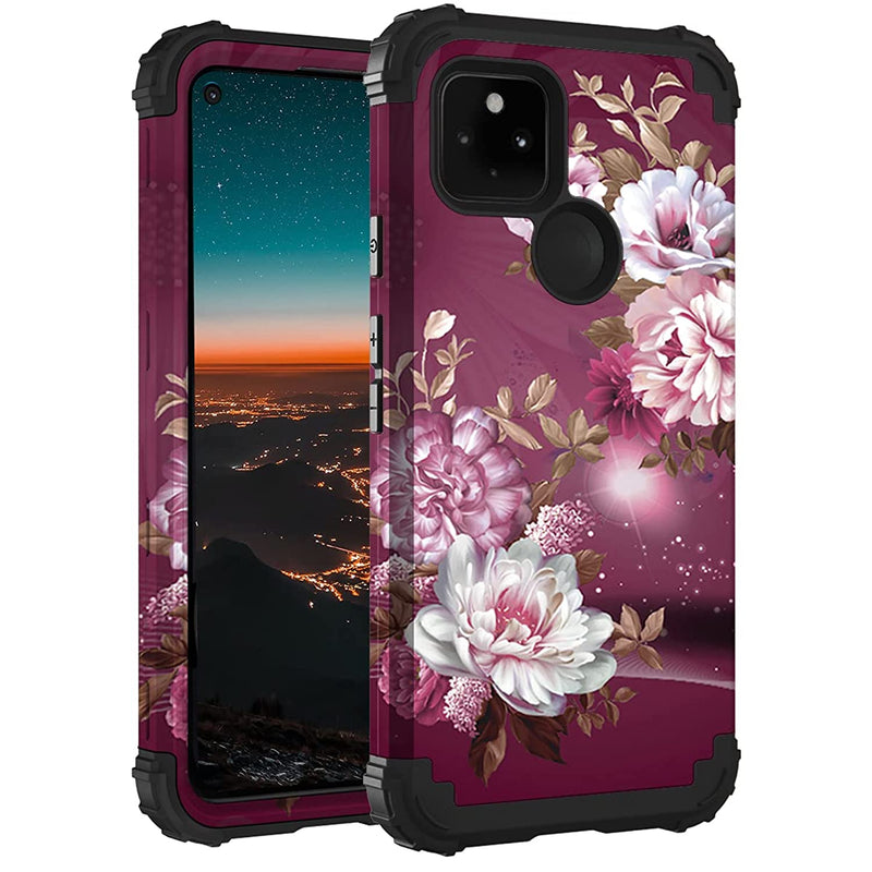Hocase Google Pixel 5A Case Shockproof Heavy Duty Protection Hard Plastic Silicone Rubber Bumper Hybrid Protective Case For Google Pixel 5A With 5G 6 34 Display 2021 Royal Purple Flowers