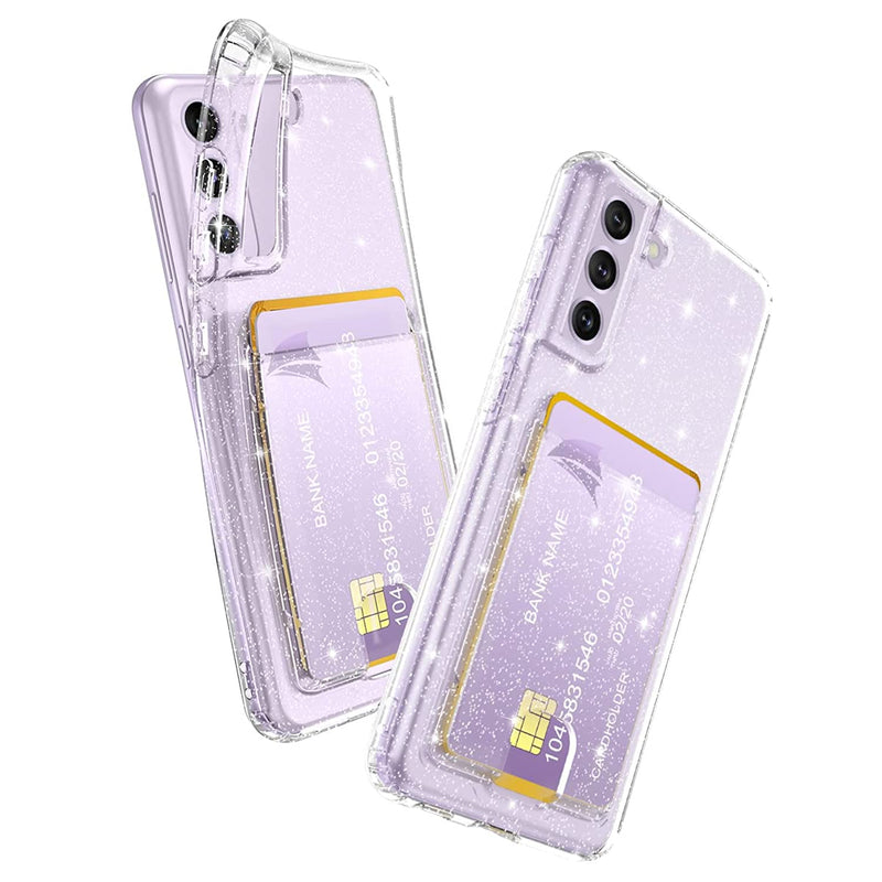 Petocase For Samsung Galaxy S21 Fe Wallet Case Card Holder Slot Ultra Bling Slim Thin Clear Flexible Tpu Gel Rubber Soft Skin Silicone Protective Phone Case Cover For Galaxy S21 Fe Glitter Clear