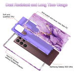 Lamcase For Samsung Galaxy S22 Ultra 5G Case Heavy Duty Shockproof Hybrid Hard Pc Soft Tpu Bumper Three Layer Drop Protection Anti Fall Cover For Samsung Galaxy S22 Ultra 6 8 Inch Purple Marble