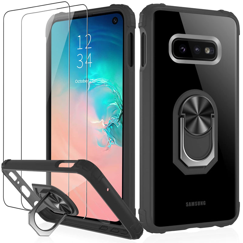 Galaxy S10E Case With Screen Protector Samsung S10E Cover Crystal Clear Anti Yellow Shock Absorption Acrylic Protective Phone Case With Magnetic Ring Kickstand For Samsung Galaxy S10E Black