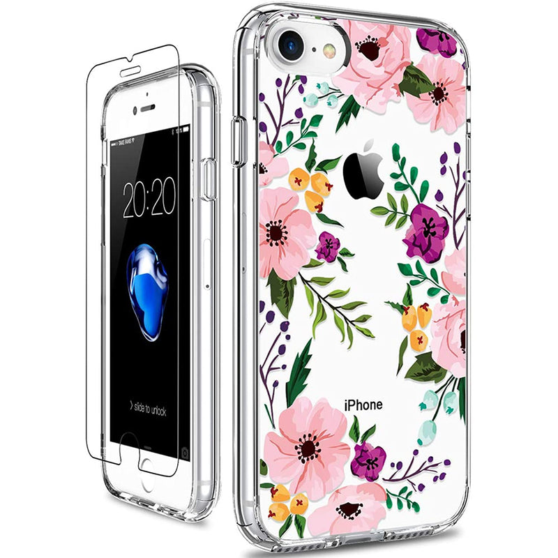 Giika Iphone Se 2020 Case Iphone 8 Case Iphone 7 Case With Screen Protector Clear Protective Case Floral Girls Women Hard Pc Case With Tpu Bumper Cover Phone Case For Iphone 8 Small Flowers