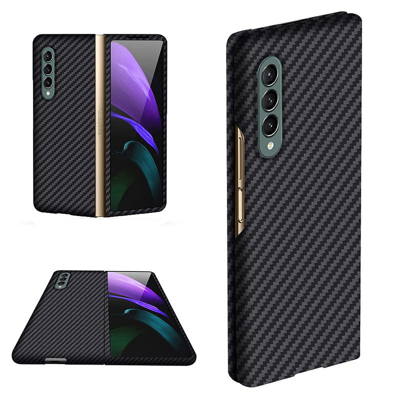 Slim Galaxy Z Fold 3 Case Black Luxury 100 3D Aramid Fiber Shockproof Protective Thin Bumber Case For Samsung Galaxy Z Fold 3 Case 5G Compatible Samsung Galaxy Z Fold3 Phone Case Accessories