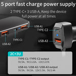 5 Multi Ports Type C Fast Car Charger Usb C Car Charger 60W Power 5Ft Cable And Back Clip Design Car Charger Adapter Compatible With Iphone Ipad Samsung And More
