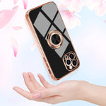 Omorro Compatible With Rose Gold Iphone 13 Pro Case For Women Girls Kickstand Ring Holder 360 Tpu Rotation Ring Case With Stand Plating Edge Work With Magnetic Mount Slim Luxury Case Girly Case Black