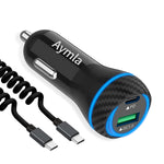 Aymla 25W Fast Usb C Car Charger Adapter Compatible For Samsung Galaxy S21 S20 Plus Ultra S20 Fe S10 S9 Note 20 10 Ipad Pro Air 4 Dual Port Automobile Super Fast Charger Coiled Charging Cable