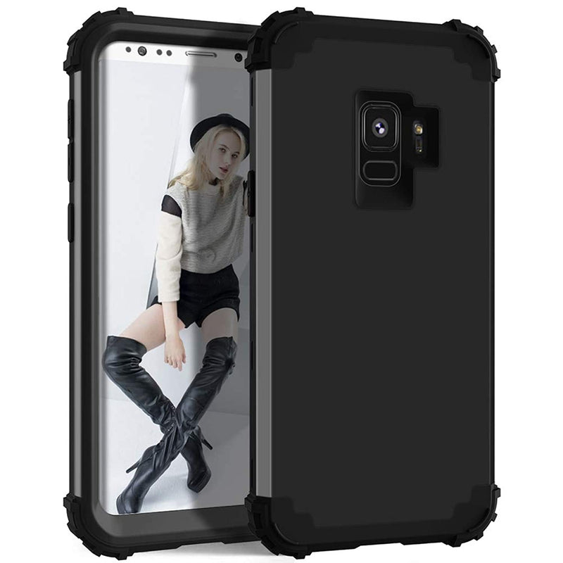 Phone Case For Samsung Galaxy S9 Hard Cover Shockproof Soft Silicone Bumper Hybrid Three Layer Heavy Duty Protective Wireless Charging Cell Accessories Glaxay S 9 Edge 9S Gs9 Cases Women Men Black