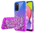Gw Case For Galaxy A03S Case Samsung Galaxy A03S Case Liquid Glitter Phone Case Cover Wtempered Glass Screen Protector Diamond Girls Women Shock Proof Protection Purple Blue