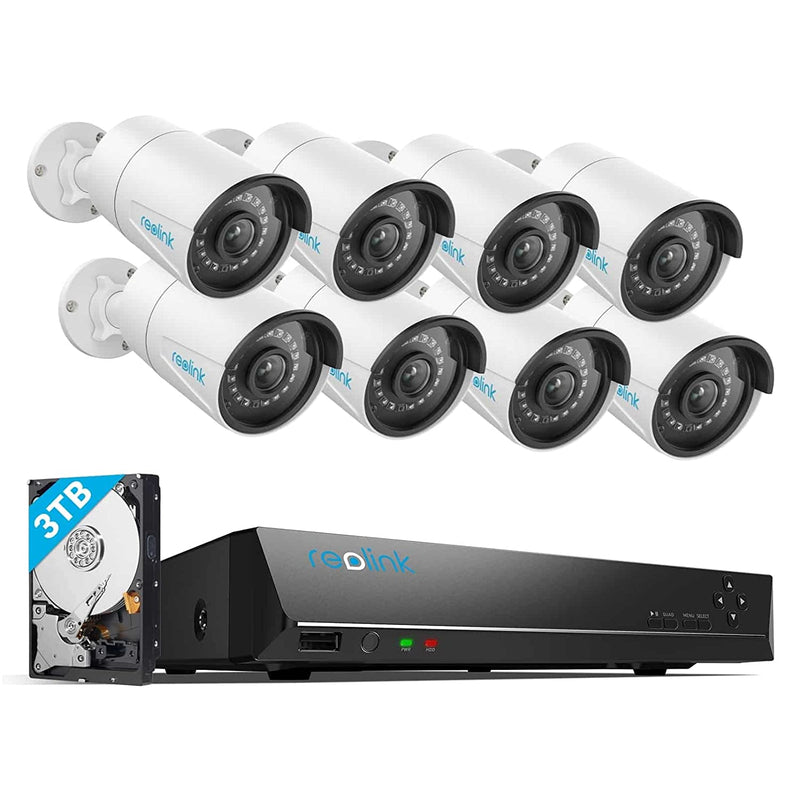 5MP PoE Security Camera System 8pcs 4K 16CH NVR with 3TB HDD RLK16-410B8-5MP