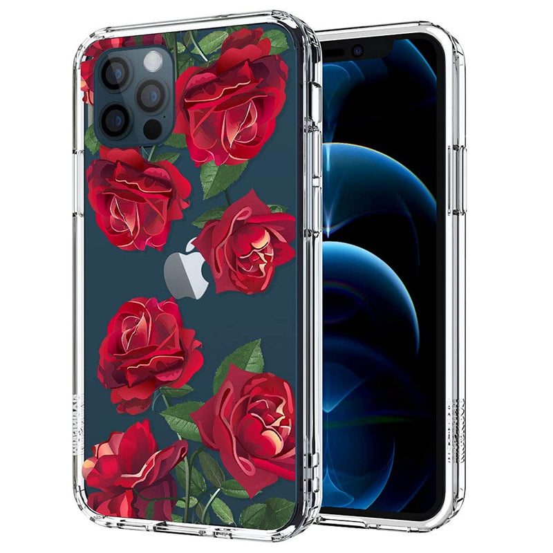 Mosnovo Red Roses Floral Flower Pattern Designed For Iphone 12 Pro Max Case 6 7 Inch Clear Case With Design Girls Women Tpu Bumper With Protective Hard Case Cover