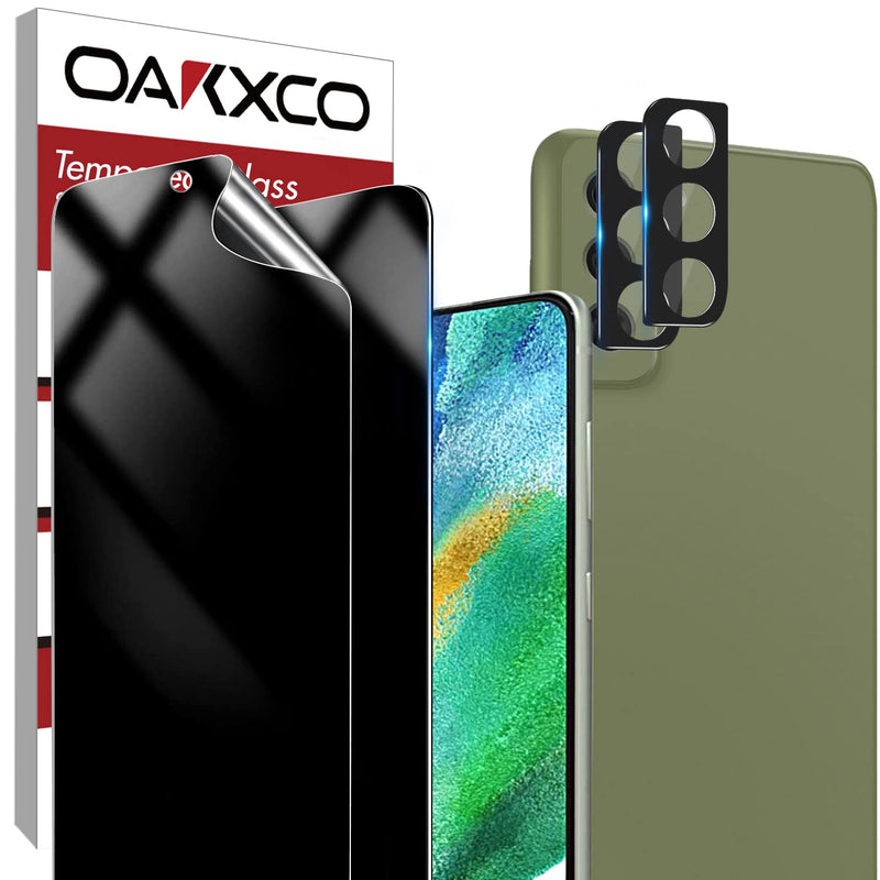 2 2 Pack Oakxco Compatible With Samsung Galaxy S21 Fe 5G Privacy Screen Protector With Tempered Glass Camera Lens Protector Anti Spy Anti Peep Fingerprint Compatible Anti Scratch Bubble Free Not For Samsung S21