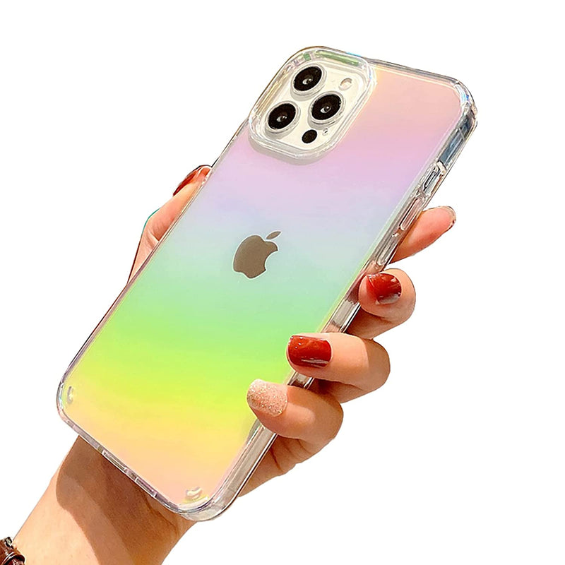 Phylla Slim Thin Clear Phone Case Compatible With Women Girl Rainbow Gradient Laser For Iphone 13 Pro Max 6 7 Inches 5G 2021 Case Acrylic Transparent Shockproof Cover Bumper