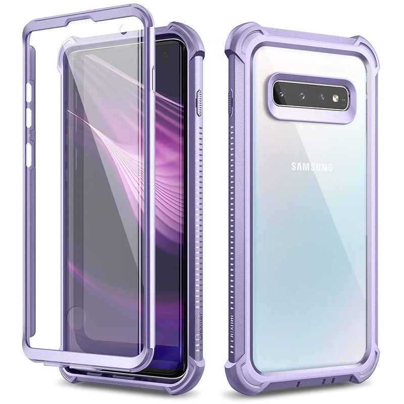 Galaxy S10 Case With Built In Screen Protector Clear Rugged Full Body Protective Shockproof Hard Back Defender Dual Layer Heavy Duty Bumper Cover Case For Samsung Galaxy S10 Purple