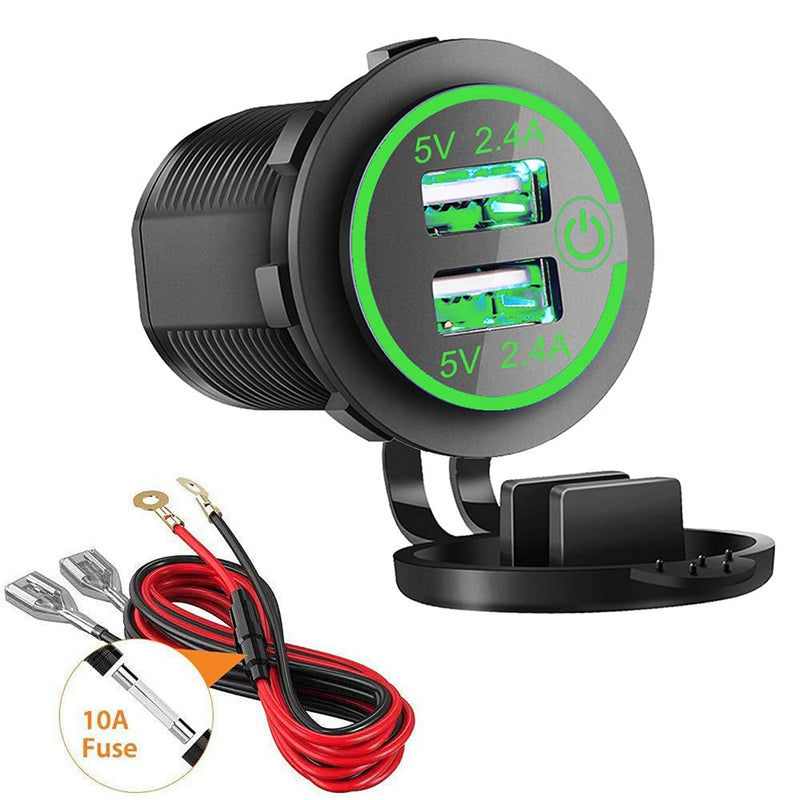 Dual Usb Charger Socket 2 4A 2 4A Waterproof 12V 24V Dual Usb Fast Charger Socket Power Outlet With Touch Switch For Car Marine Boat Golf Cart Motorcycle Truck And More4 8A Green