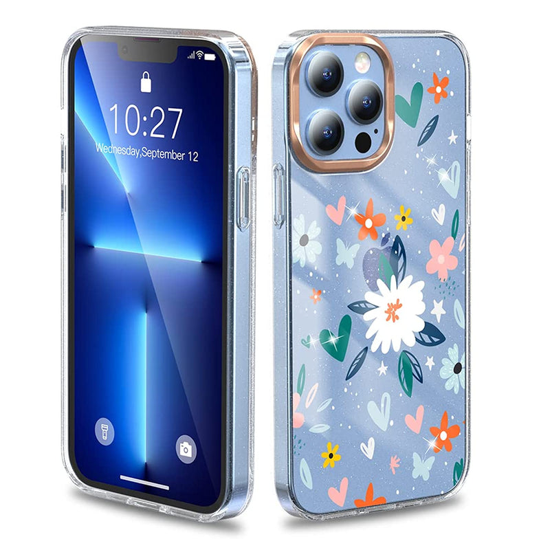 Compatible With Iphone 13 Pro Max 6 7 Inch Case For Clear Flowers Soft Slim Full Around Protective Cute Case Shockproof Glitter Plating Floral Pattern Hard Back Cover For Iphone 13 Pro Max 2021