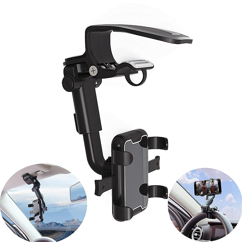Cell Phone Stand Car Phone Holder Mount Upgraded Adjustable Arm Cradles 360 Rotation Car Mount Holder Hiyi Multifunctional Auto Dashboard Sun Visor Rearview Mirror Steering Wheel Clip Holder