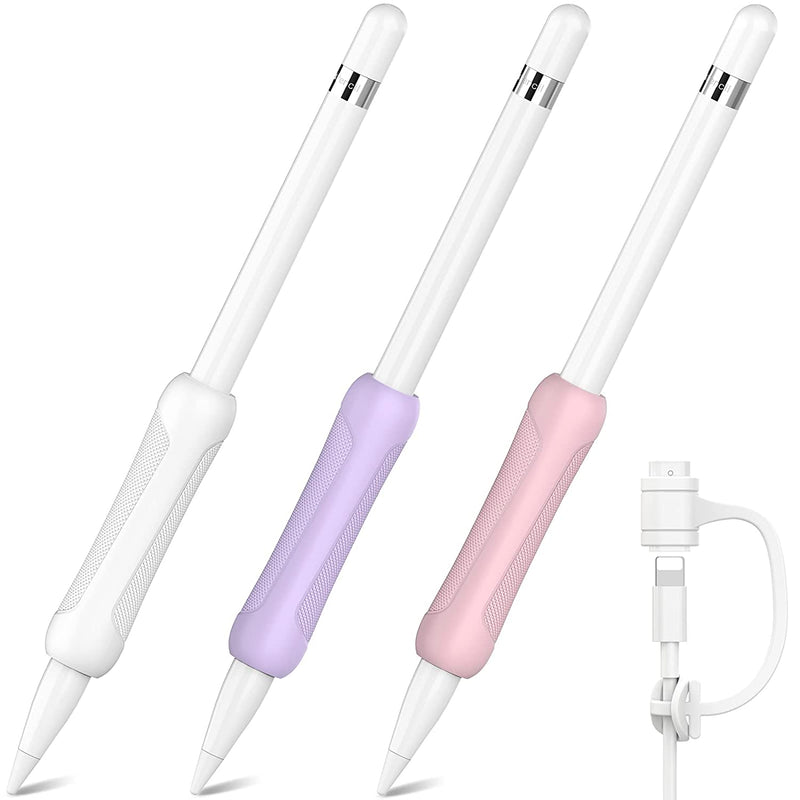 New 3 Pack Apple Pencil Grip 1St Generation Accessories Ergonomic Design Silicone Sleeve Protective Case Cover Holderadd Cable Adapter Tether White Purp