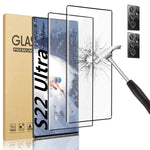 2 2 Pack Galaxy S22 Ultra 5G Screen Protector And 2 Pack Camera Lens Protector Hd Clear Tempered Glass Fingerprint Support 3D Curved 9H Hardness Scratch Resistant For Samsung Galaxy S22 Ultra