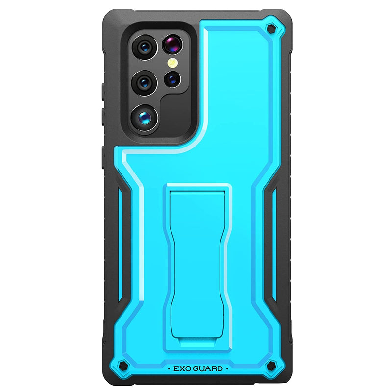 Exoguard For Samsung Galaxy S22 Ultra Case Rubber Shockproof Heavy Duty Case Built In Kickstand Blue