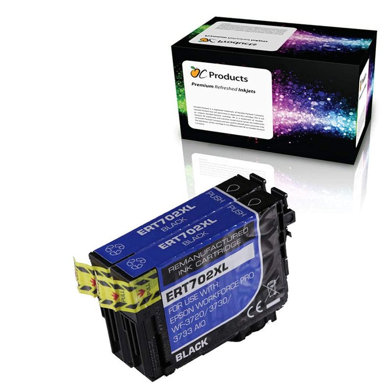 Ink Cartridge Replacement 2 Pack For Epson 702 702Xl For Wf 3720 Wf 3730 Wf 3733 2 Black