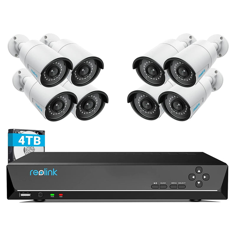 4MP PoE Security Camera 16CH System 8pcs Wired 1440P Support 4TB HDD RLK16-410B8