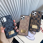 Luxury Iphone 13 Case Designer Ultra Thin Leather Metal Nameplate Tpu Frame Case Cover For Iphone 13 6 1 Inch 2021 Brown