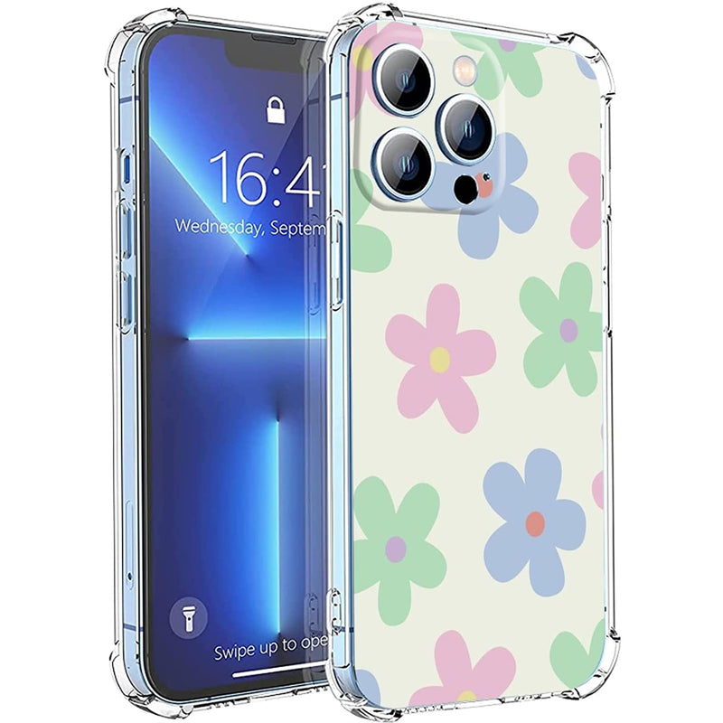 Compatible With Iphone 13 Pro Flower Case Aesthetic Pastel Indie 5 Petal Flowers Daisy Retro 70S 80S Hippie For Iphone Case Women Girl Shockproof Soft Tpu Floral Case For Iphone 13 Pro