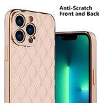Kanghar Compatible With Iphone 13 Pro Max Case Luxury Plating Lattice Design With Slim Soft Back Tpu Bumper Camera Lens Protection Phone Case Cover For Iphone 13 Pro Max 6 7 Inch Pink